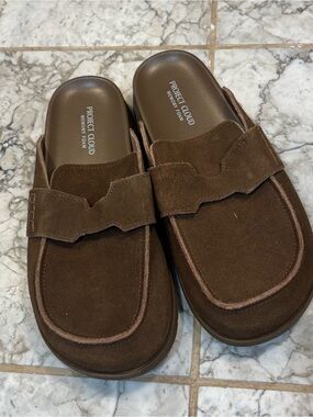 Project Cloud 100% Genuine Leather Womens Clogs Memory Foam Mule Sz 8  Tan